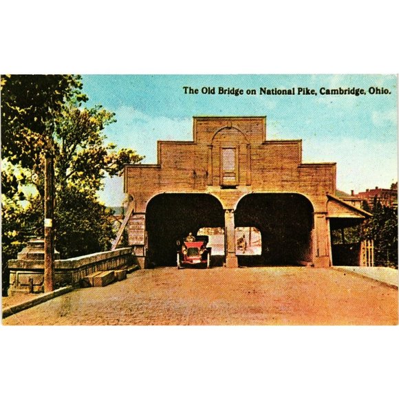 Old National Road Covered Bridge Postcard Guernsey County Cambridge Ohio 1828-19 - Picture 1 of 2